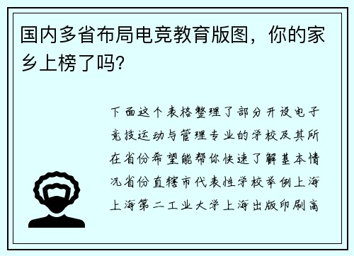 国内多省布局电竞教育版图，你的家乡上榜了吗？