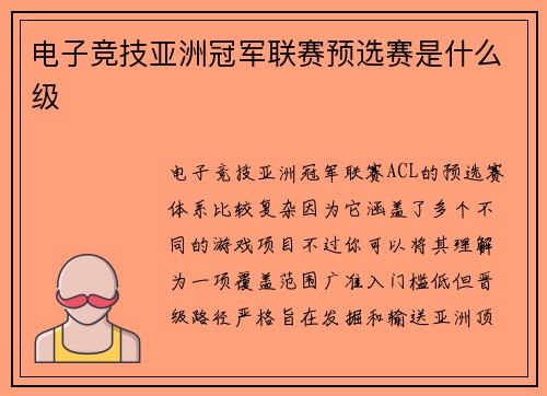 电子竞技亚洲冠军联赛预选赛是什么级